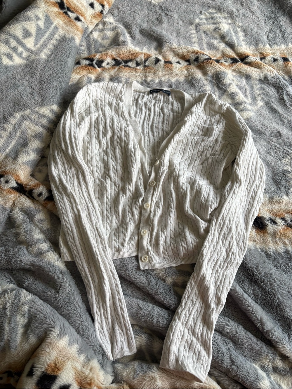 Brandy Melville Cream Cable-Knit Cardigan